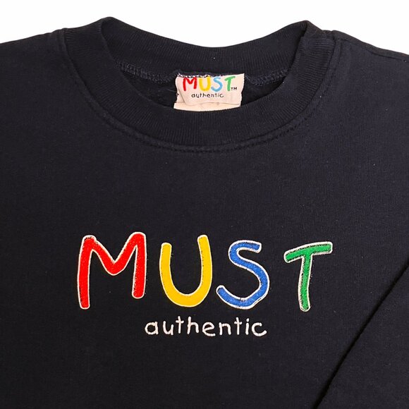 90s Vintage Kids Navy Blue Must Authentic Sweater Long Sleeve Shirt - Picture 8 of 8